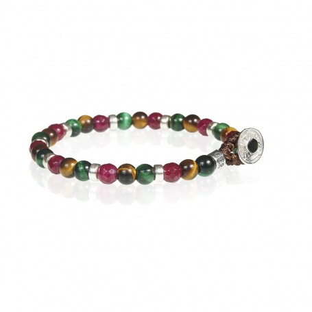 GERBA - COLLEZIONE LAB - BRACCIALE IN ARGENTO 925, OCCHIO DI TIGRE, OCCHIO DI TIGRE VERDE E AGATA ROSSA