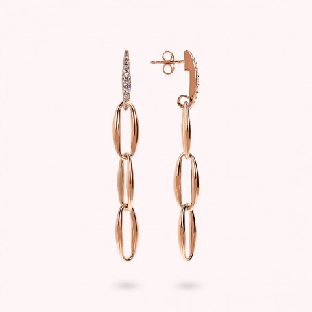 BRONZALLURE - ORECCHINI PENDENTI MAGLIE MARQUISE ED ELEMENTO IN PAVE' DI CUBIC ZIRCONIA