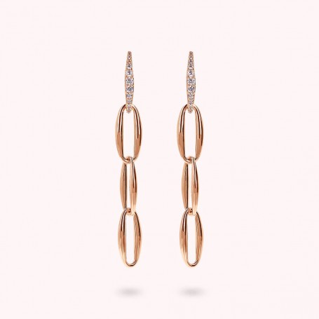 BRONZALLURE - ORECCHINI PENDENTI MAGLIE MARQUISE ED ELEMENTO IN PAVE' DI CUBIC ZIRCONIA