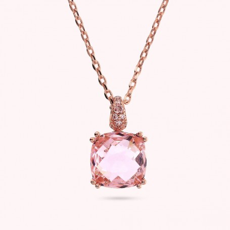 BRONZALLURE - COLLANA CATENA ROLO CON PRISMA GEM QUADRATA E PAVE'