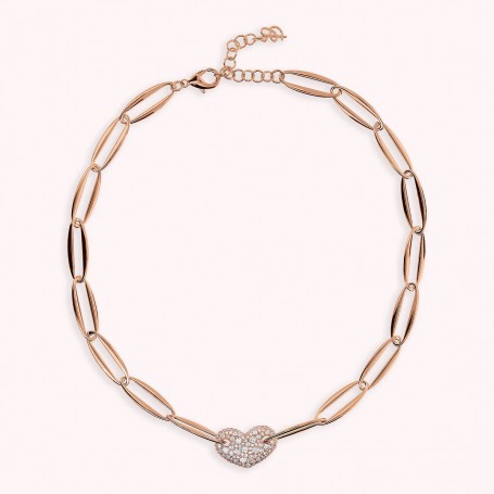 BRONZALLURE - COLLANA GIROCOLLO MAGLIE MARQUISE E CUORE IN PAVE' DI CUBIC ZIRCONIA