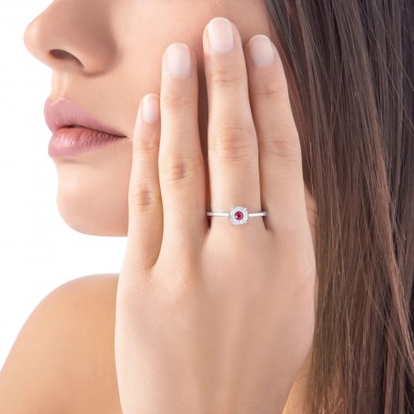 ROBERTO GIANNOTTI - ANELLO CON ANGELI IN ORO, DIAMANTI E RUBINO