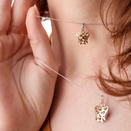 ROBERTO GIANNOTTI - COLLANA CON PENDENTE ANGELO CON CUORI DOUBLE FACE IN ORO BIANCO E ORO GIALLO