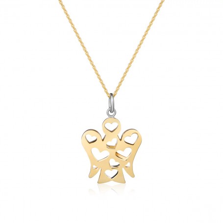 ROBERTO GIANNOTTI - COLLANA CON PENDENTE ANGELO CON CUORI DOUBLE FACE IN ORO BIANCO E ORO GIALLO