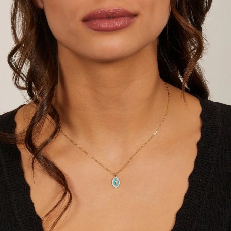AMEN - COLLANA MINI MEDAGLIA MIRACOLOSA SMALTATA TURCHESE