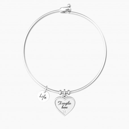 KIDULT - COLLEZIONE CUORE - BRACCIALE RIGIDO CON CIONDOLO E FRASE "TI VOGLIO BENE"