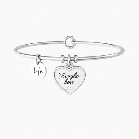 KIDULT - COLLEZIONE CUORE - BRACCIALE RIGIDO CON CIONDOLO E FRASE "TI VOGLIO BENE"