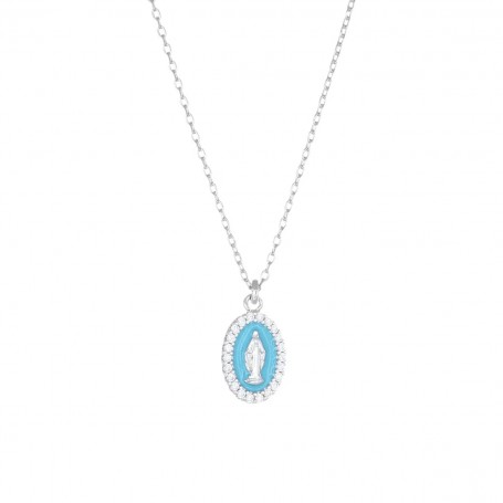 AMEN - COLLANA RODIATA MINI MEDAGLIA MIRACOLOSA SMALTATA TURCHESE