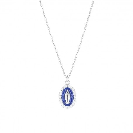 AMEN - COLLANA RODIATA MINI MEDAGLIA MIRACOLOSA SMALTATA BLU