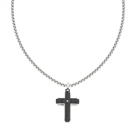 AMEN - COLLANA CROCE IN ACCIAIO E ZIRCONE