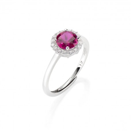 AMEN - ANELLO REGOLABILE DIAMOND CON ZIRCONE TONDO RUBINO