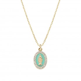 AMEN - COLLANA MINI MEDAGLIA MIRACOLOSA SMALTATA VERDE MARE