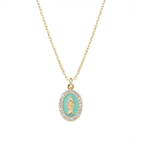 AMEN - COLLANA MINI MEDAGLIA MIRACOLOSA SMALTATA VERDE MARE