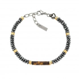 AMEN - BRACCIALE IN ACCIAIO CON SACRO CUORE E OCCHIO DI TIGRE