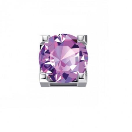 ELEMENTS - CHARM GRIFFE TONDA IN ORO BIANCO E AMETISTA VIOLA