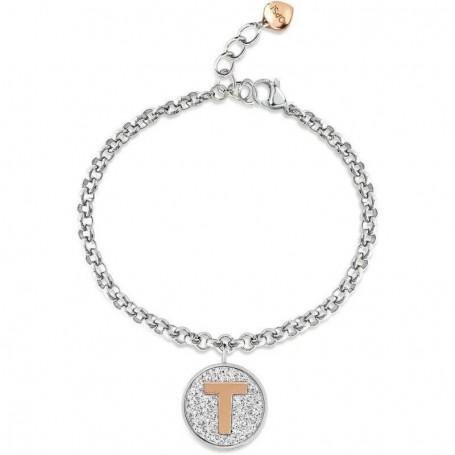 OPS - COLLEZIONE MY GLITTER - BRACCIALE CON GLITTER E LETTERA T PLACCATA ORO ROSA