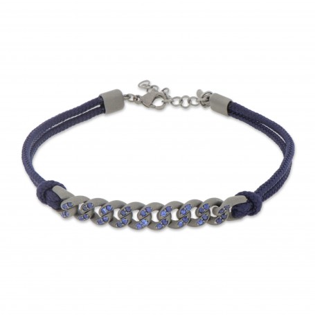 MANO J - BRACCIALE GROUMETTE NAUTICA IN TITANIO CON ZAFFIRI BLU E LACCIO BLU NAVY