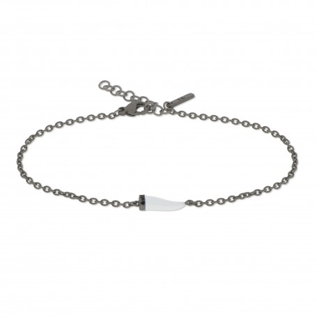 MANO J - BRACCIALE CON CORNETTO MINI SMALTATO BIANCO E DIAMANTI BLACK