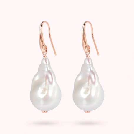 BRONZALLURE - ORECCHINI PENDENTI A GOCCIA CON PERLE BAROCCHE D'ACQUA DOLCE BIANCHE