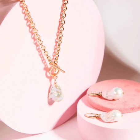 BRONZALLURE - ORECCHINI PENDENTI A GOCCIA CON PERLE BAROCCHE D'ACQUA DOLCE BIANCHE