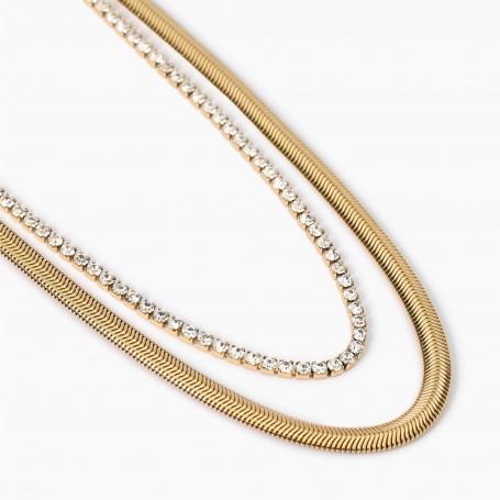KIDULT - COLLEZIONE STYLE 02 - GIROCOLLO DORATO CON TENNIS DI CRISTALLI