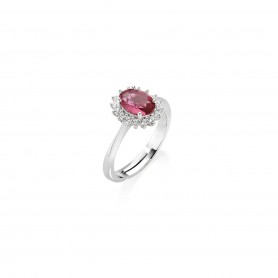AMEN - ANELLO MINI ROYAL LADY CON ZIRCONE ROSSO CILIEGIA