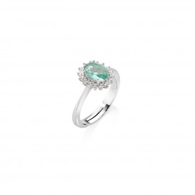 AMEN - ANELLO MINI ROYAL LADY CON ZIRCONE VERDE ACQUA