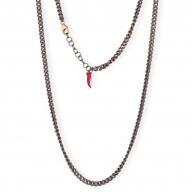 MANO J - COLLANA GROUMETTE IN TITANIO, ORO ROSSO 9KT E CORNETTO ROSSO PENDENTE