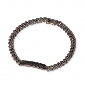 MANO J - BRACCIALE IN TITANIO , TARGHETTA CON DIAMANTI BLACK E ORO ROSSO 18KT