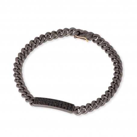 MANO J - BRACCIALE IN TITANIO , TARGHETTA CON DIAMANTI BLACK E ORO ROSSO 18KT