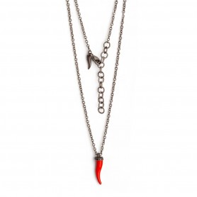 MANO J - COLLANA LINEA CHARMS CON CORNETTO ROSSO , 5 DIAMANTI BLACK E CATENA