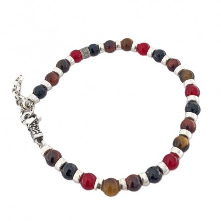 GERBA - COLLEZIONE MOSCH - BRACCIALE CON CHIUSURA A MOSCHETTONE, PIETRE DURE E COMPONIN ARGENTO