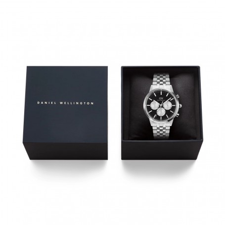 DANIEL WELLINGTON - OROLOGIO ICONIC CHRONOGRAPH ARCH 5-LINK ONYX PANDA SILVER - 42MM