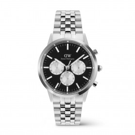 DANIEL WELLINGTON - OROLOGIO ICONIC CHRONOGRAPH ARCH 5-LINK ONYX PANDA SILVER - 42MM
