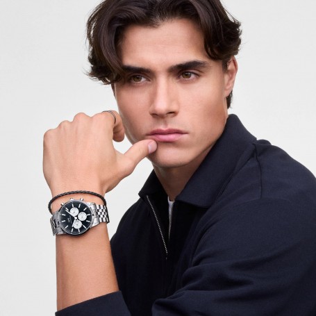 DANIEL WELLINGTON - OROLOGIO ICONIC CHRONOGRAPH ARCH 5-LINK ONYX PANDA SILVER - 42MM