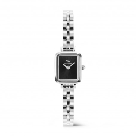 DANIEL WELLINGTON - OROLOGIO QUADRO MINI ARCH 3-LINK ONYX SUNRAY SILVER - 15.4X18.2MM