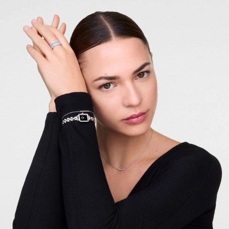 DANIEL WELLINGTON - OROLOGIO QUADRO MINI ARCH 3-LINK ONYX SUNRAY SILVER - 15.4X18.2MM