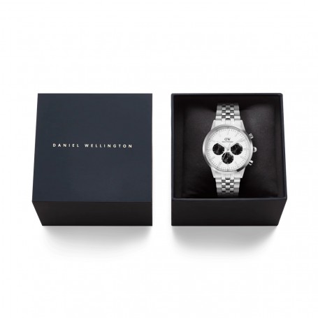 DANIEL WELLINGTON - OROLOGIO ICONIC CHRONOGRAPH ARCH 5-LINK OFF-WHITE PANDA SILVER - 42MM