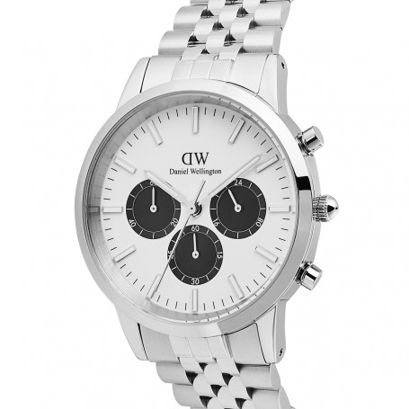 DANIEL WELLINGTON - OROLOGIO ICONIC CHRONOGRAPH ARCH 5-LINK OFF-WHITE PANDA SILVER - 42MM