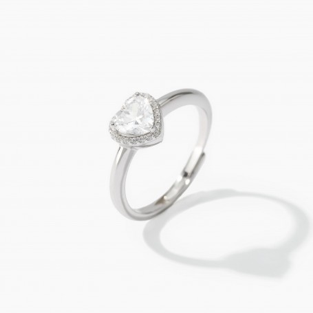 MABINA - COLLEZIONE LOVE AFFAIR - ANELLO REGOLABILE CON ZIRCONE SOLITARIO A CUORE