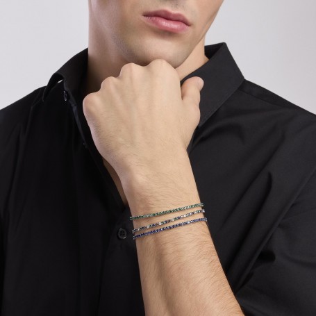 MABINA - COLLEZIONE MINI TENNIS - BRACCIALE TENNIS UOMO CON SMERALDI SINTETICI