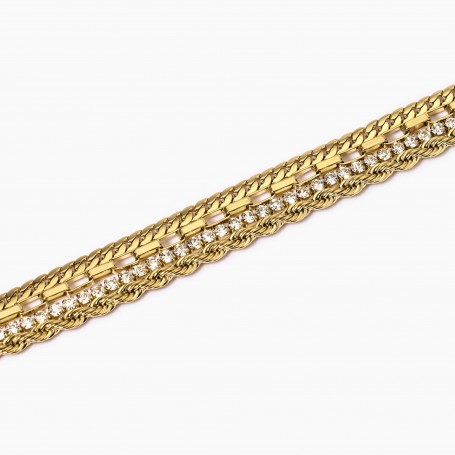 KIDULT - COLLEZIONE STYLE 08 - BRACCIALE CATENE DORATE CON PERLE E TENNIS DI CRISTALLI