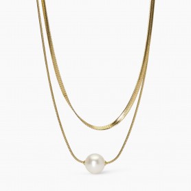 KIDULT - COLLEZIONE STYLE 14 - GIROCOLLO DORATO CON DOPPIA CATENA E PERLA CONCHIGLIA
