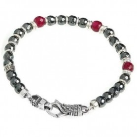 GERBA - COLLEZIONE MOSCH - BRACCIALE CON GANCIO, PIETRE DURE NATURALI DI EMATITE SFACCETTATA E AGATA ROSSA E ARGENTO