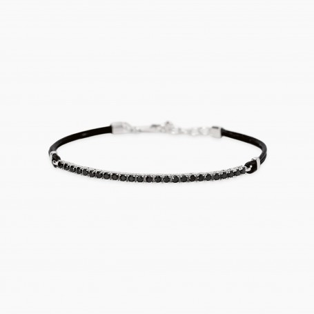 MABINA - COLLEZIONE MIDNIGHT - BRACCIALE CON CORDINO E TENNIS DI ZIRCONI NERI