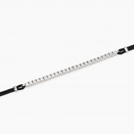 MABINA - COLLEZIONE MIDNIGHT - BRACCIALE CON CORDINO E TENNIS DI ZIRCONI BIANCHI