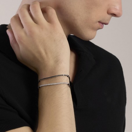 MABINA - COLLEZIONE MIDNIGHT - BRACCIALE CON CORDINO E TENNIS DI ZIRCONI BIANCHI