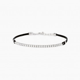 MABINA - COLLEZIONE MIDNIGHT - BRACCIALE CON CORDINO E TENNIS DI ZIRCONI BIANCHI