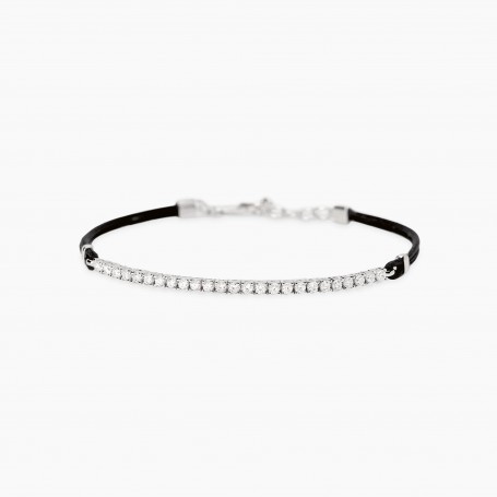 MABINA - COLLEZIONE MIDNIGHT - BRACCIALE CON CORDINO E TENNIS DI ZIRCONI BIANCHI