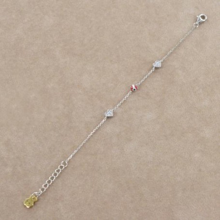 NANÀN - BRACCIALE CON COCCINELLA IN SMALTO ROSSO E CUORI CON ZIRCONI